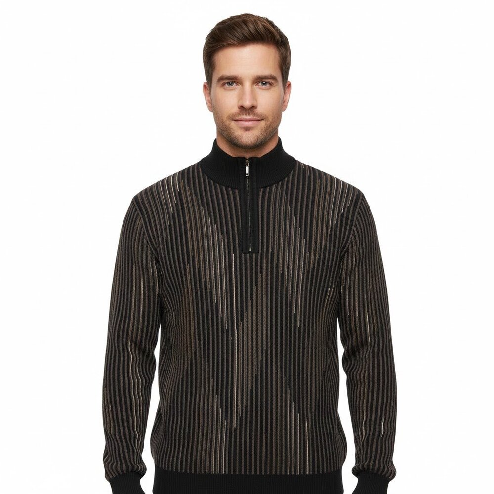 Vintage St. Croix Men’s Brown Black Ribbed 1/4 Zip Sweater